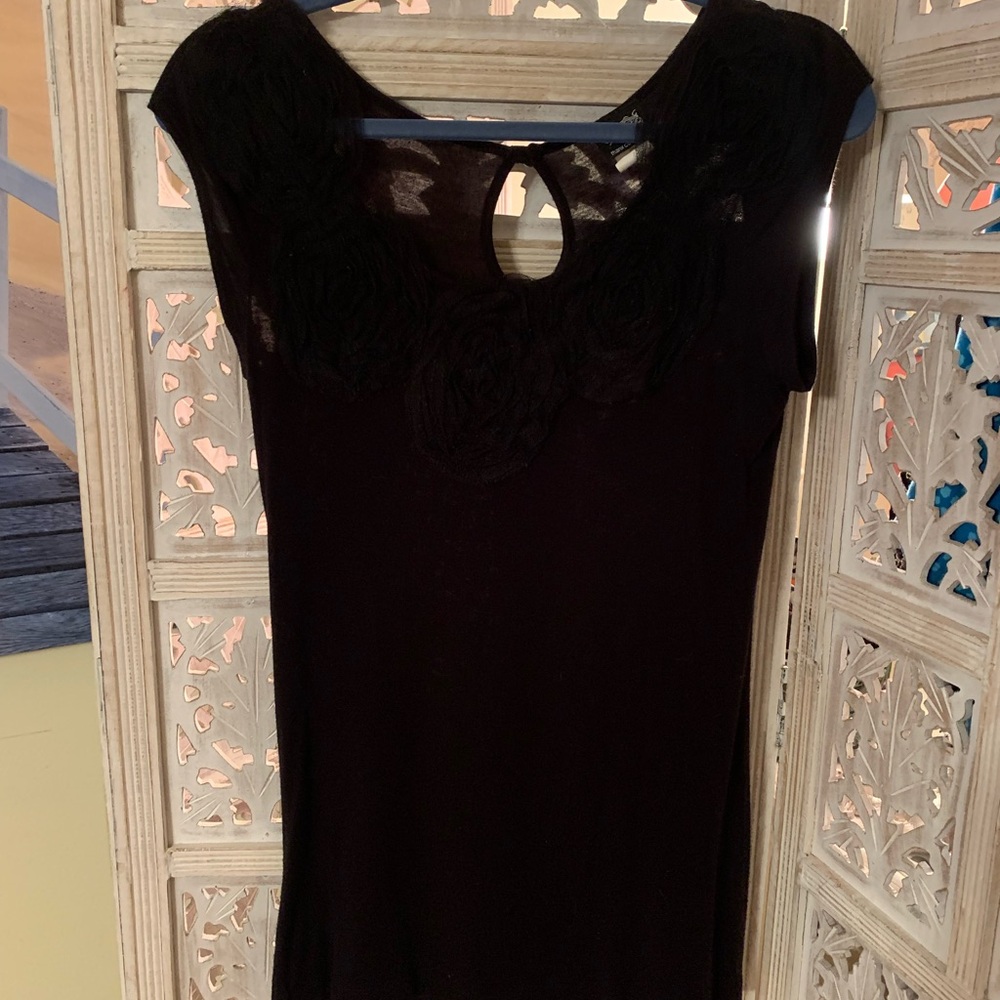 THX thanx collection - Black Sleeveless Top with Lace Rose Detail - Size: Medium
